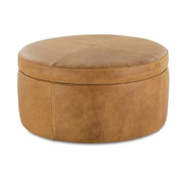 Picture of Cyrus 20" Round Leather Storage Ottoman