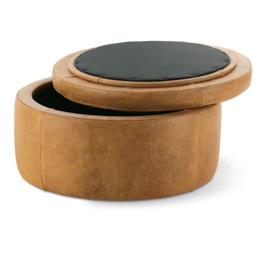Picture of Cyrus 20" Round Leather Storage Ottoman
